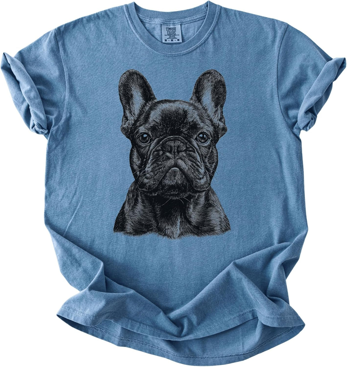 French Bulldog Portrait Garment-Dyed Unisex Graphic T-Shirt - Blue Jean