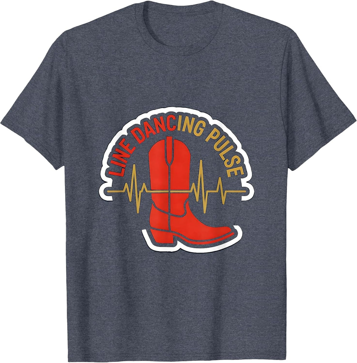 Line Dancing Pulse Cowboy Boot EKG Pulse Line Dancer Novelty T-Shirt - Heather Blue