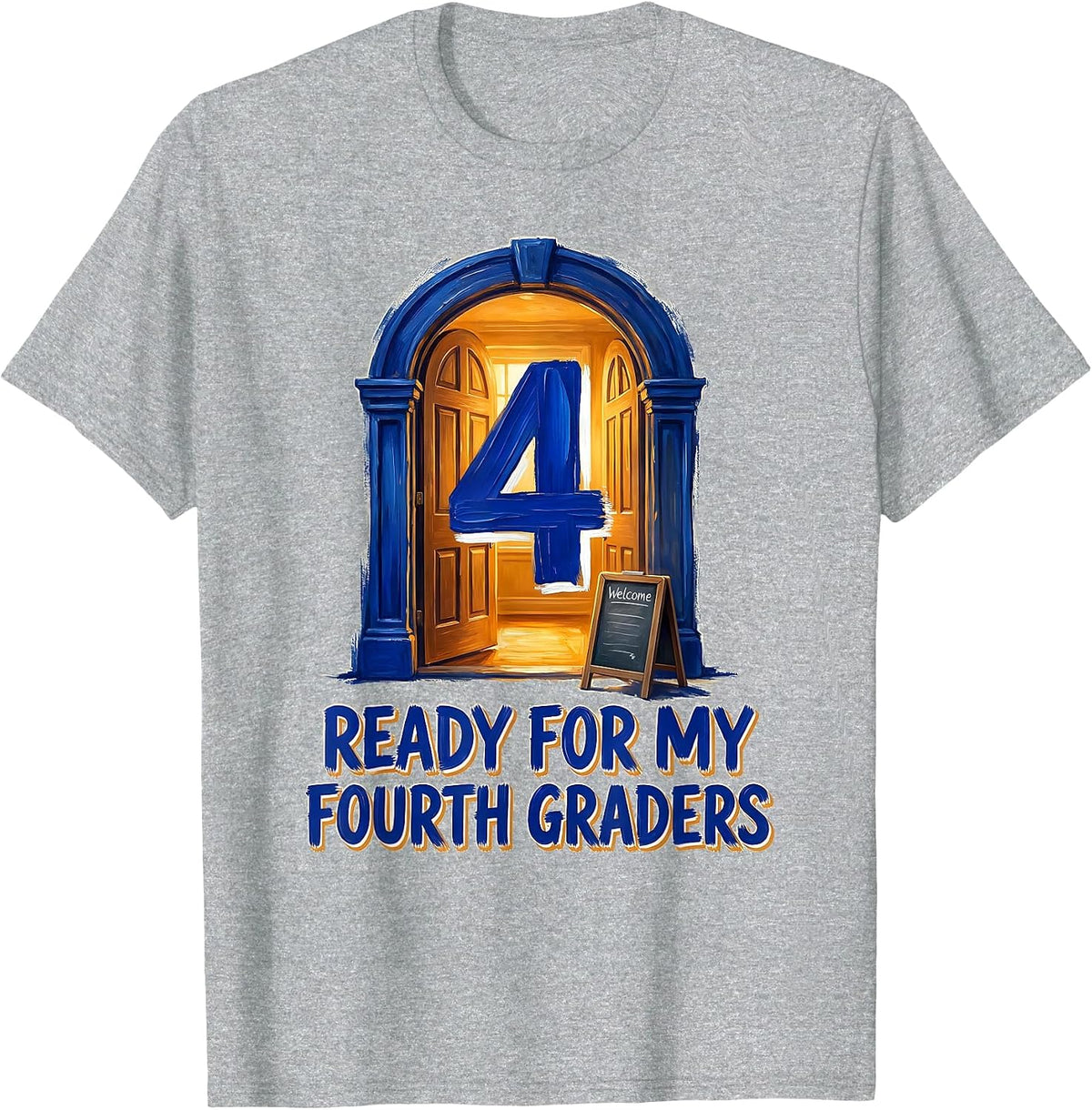 Men's Ready For My Fourth Graders Playful Teacher Student Back To T-Shirt - Heather Grey