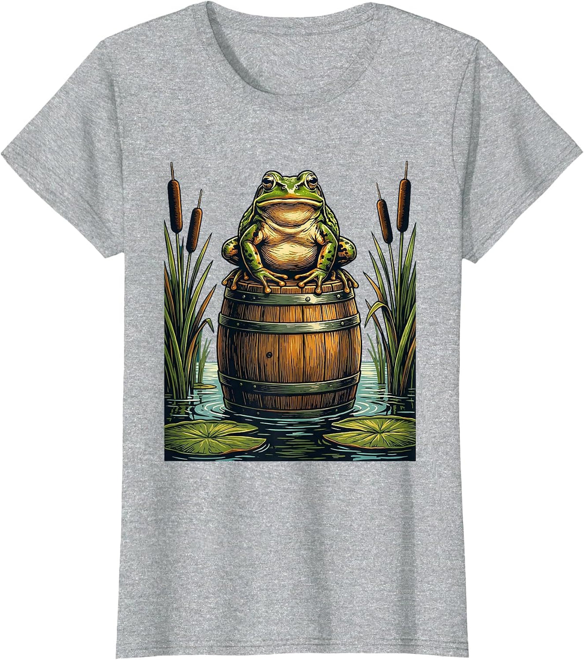 Frog on a Keg Swamp Beer Illustration T-Shirt - Heather Grey