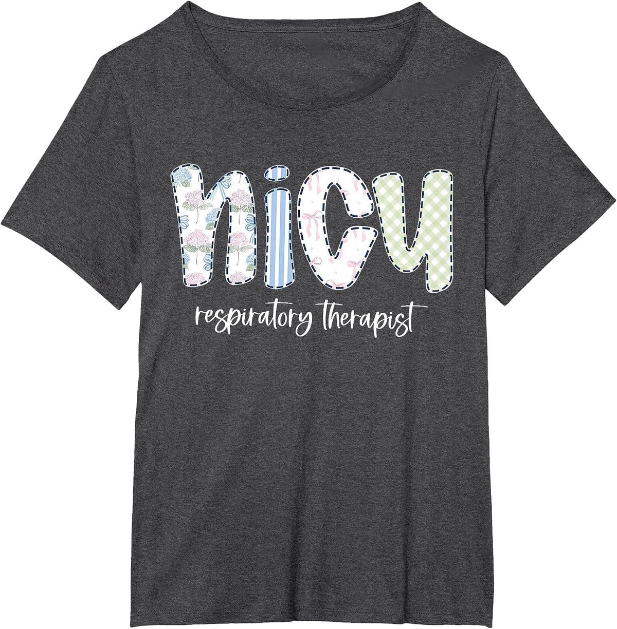 Retro Floral NICU Respiratory Therapist Nurse Appreciation T-Shirt - Dark Heather Grey