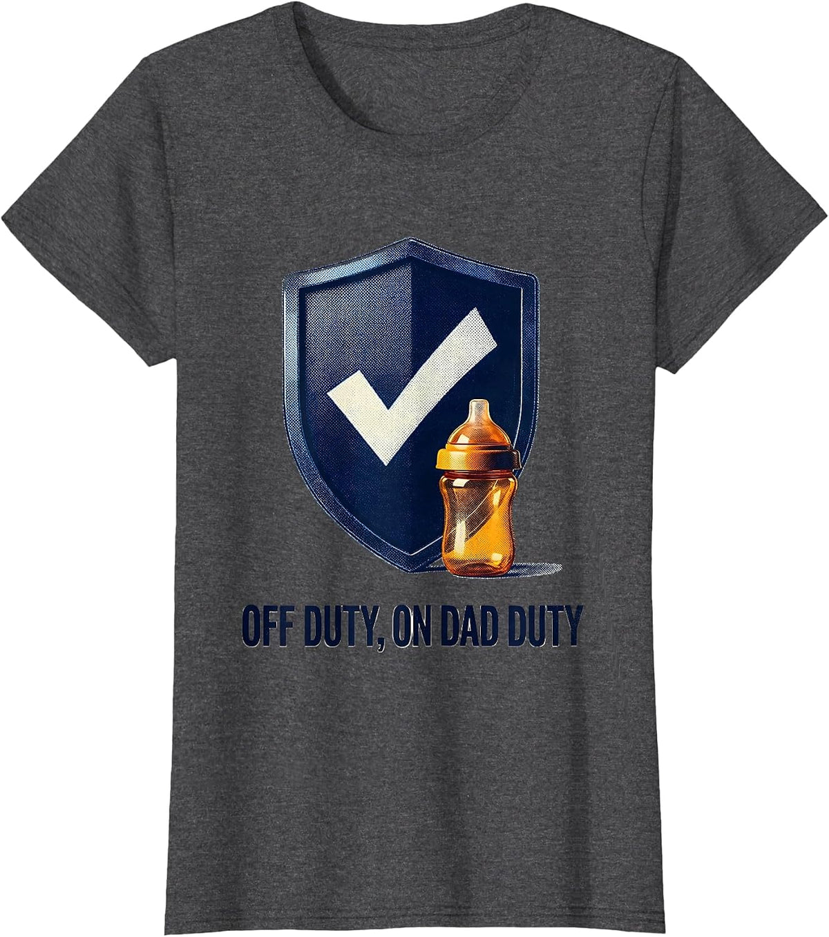 Women's Off Duty On Dad Duty Monochromatic Thin Blue Line Police T-Shirt - Dark Heather Grey