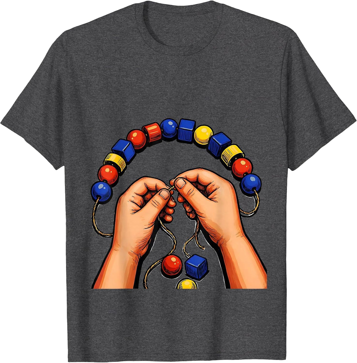 Occupational Therapy Bead Lacing Child Illustration T-Shirt - Dark Heather Grey