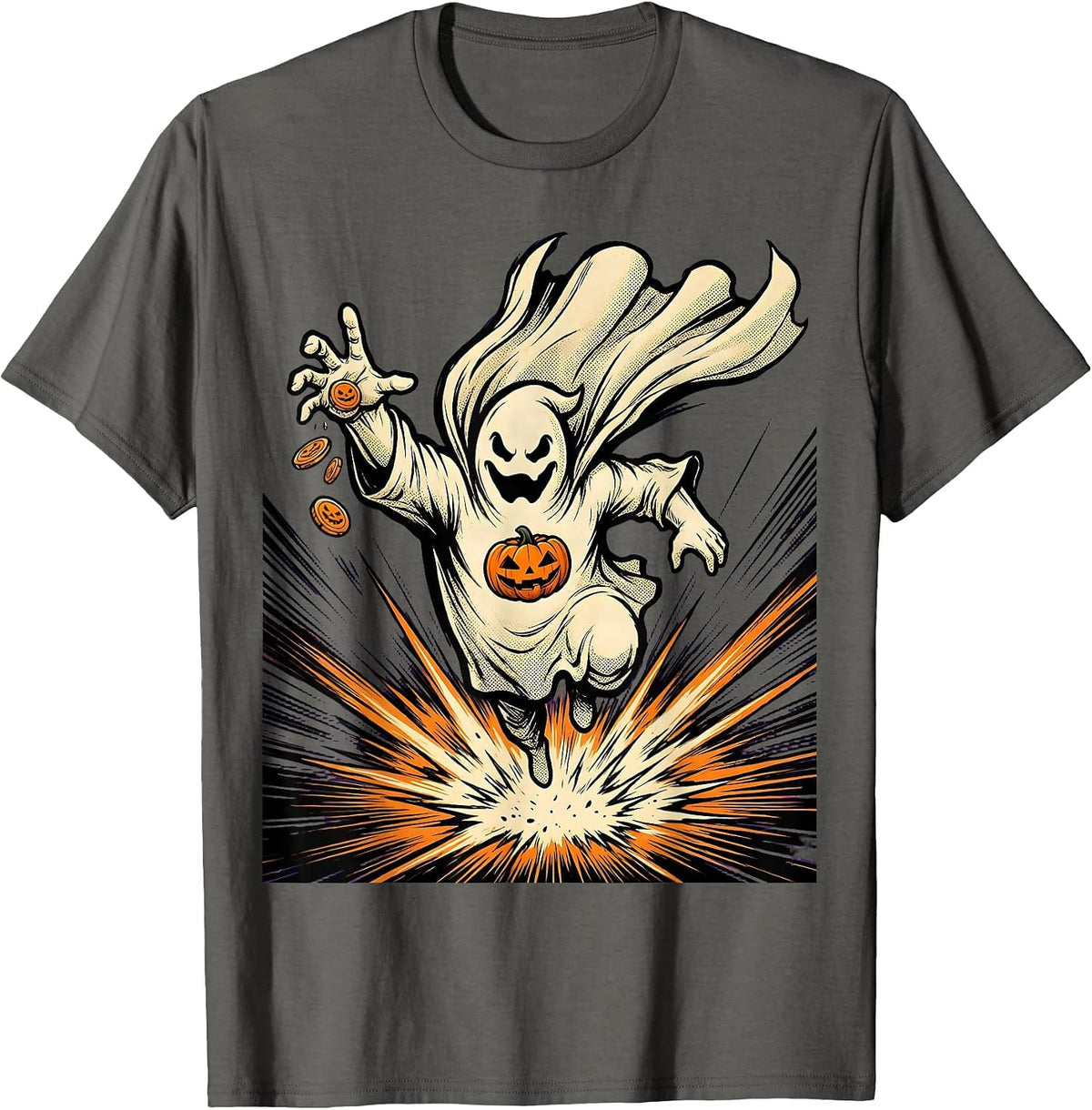 Rounded Ghost Hero Landing Comic Book School Counselor T-Shirt - Asphalt Grey