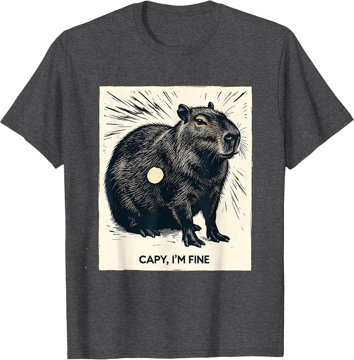 Men's Capy, I'm Fine Funny Capybara Animal Meme Humor T-Shirt - Dark Heather Grey