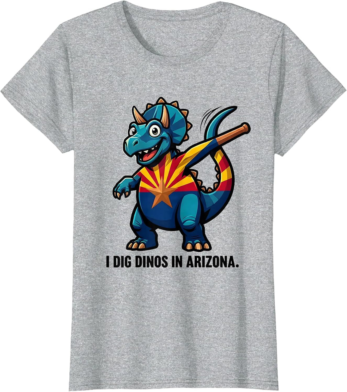 Women's I Dig Dinos In Arizona Cartoon Arizona Flag Dinosaur Lover T-Shirt - Heather Grey