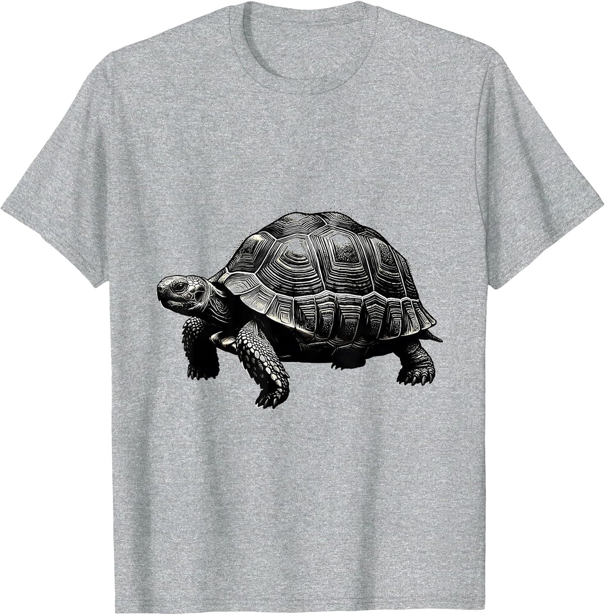 Men's Compact Tortoise Minimalist Blackwork Dotwork Line Art T-Shirt - Heather Grey