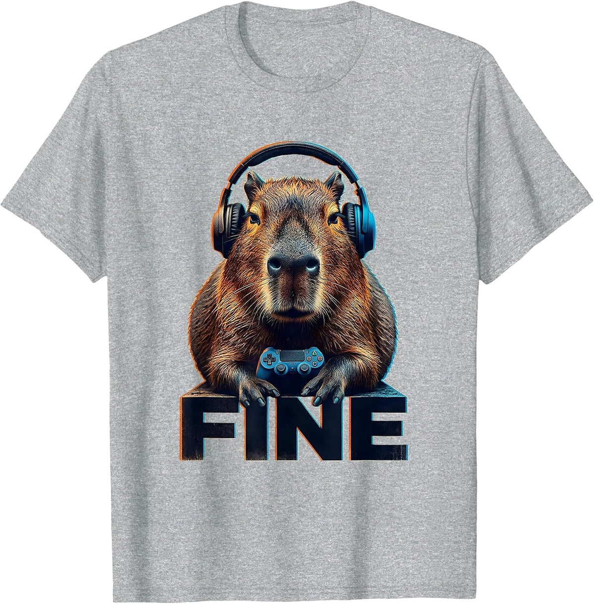 Men's Fine Capybara Gamer Meme Humor Video Games T-Shirt - Heather Grey