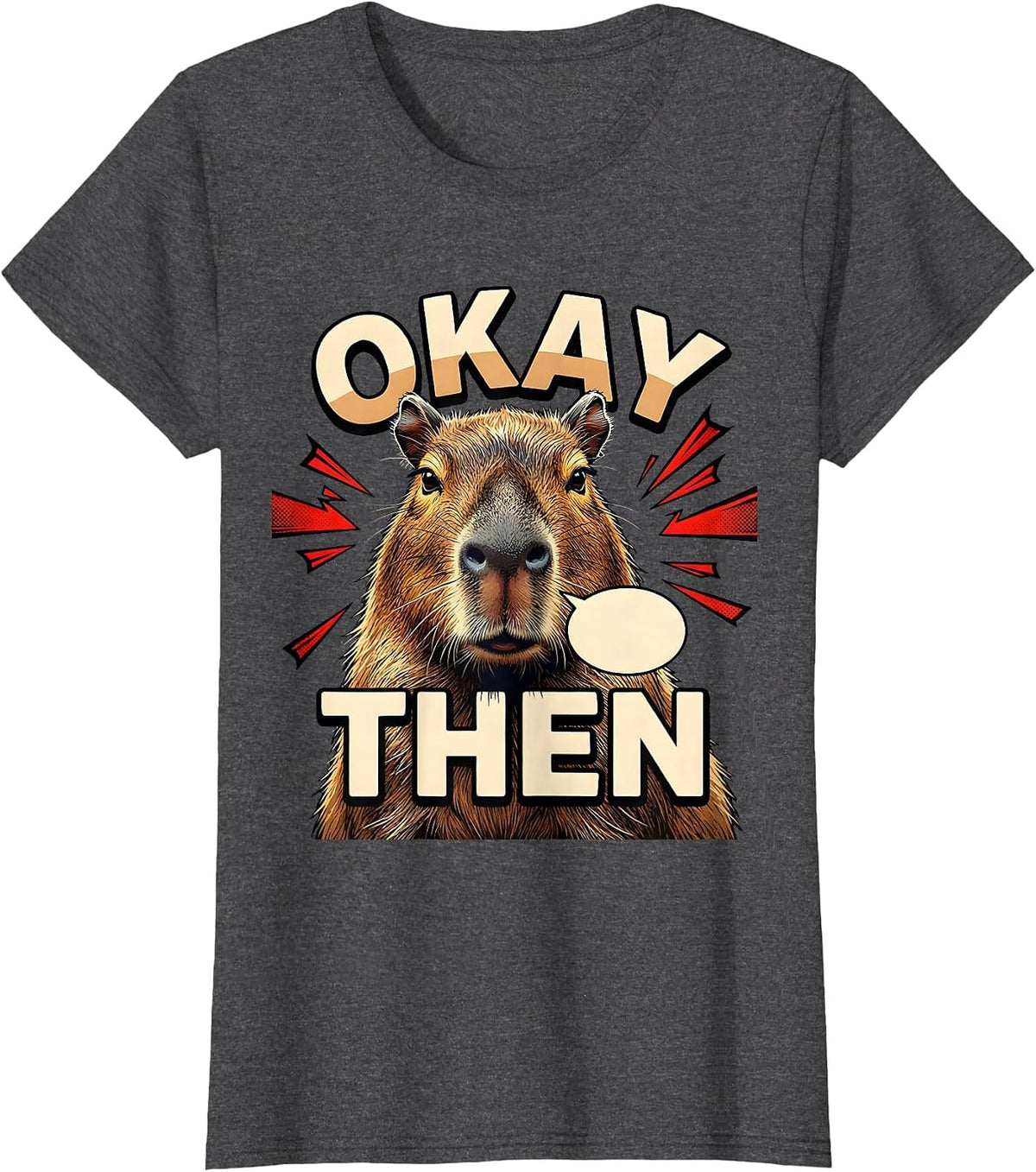 Women's Okay Then Comic Book Capybara Funny Animal Lover Meme T-Shirt - Dark Heather Grey