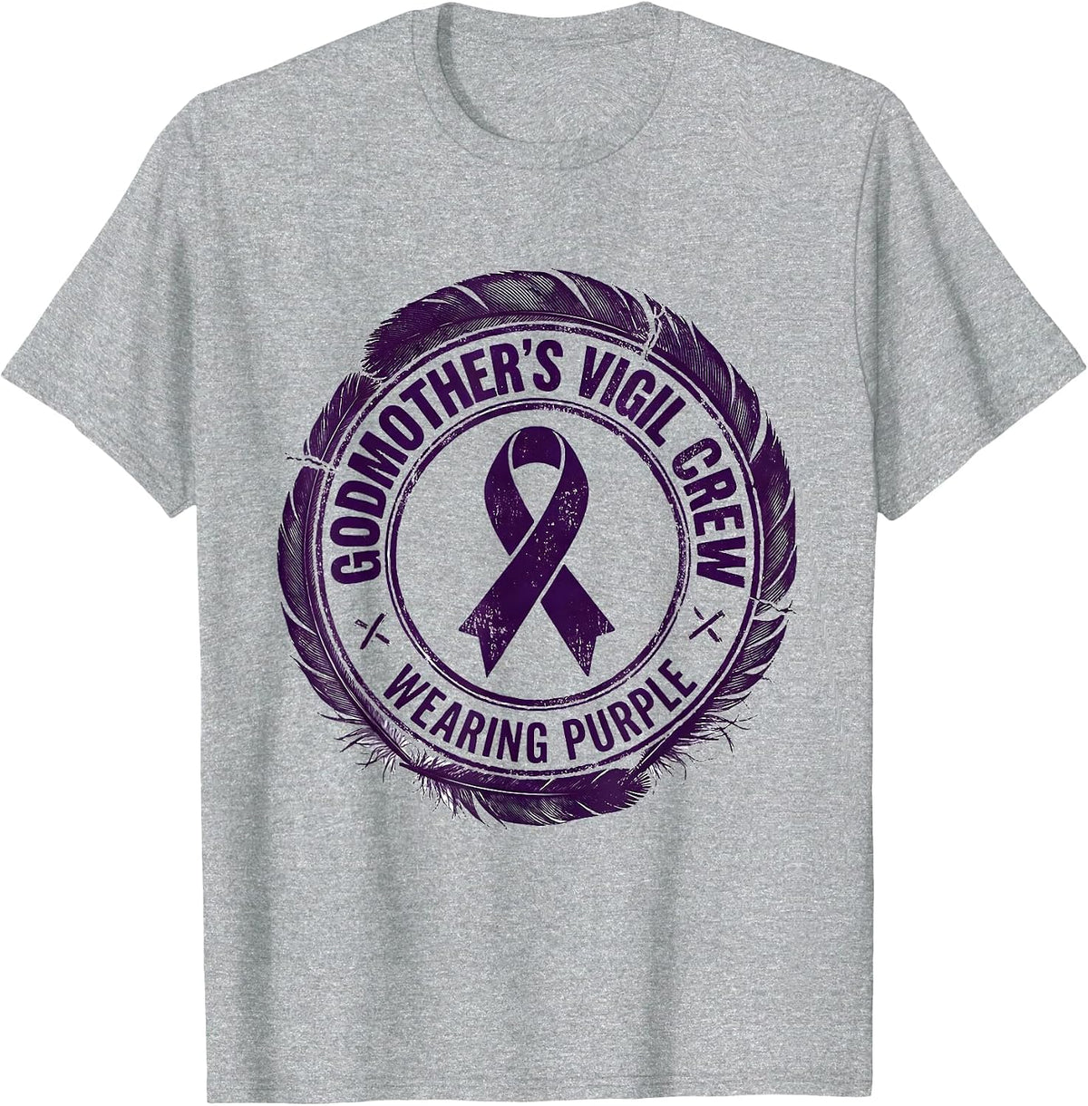 Men's Godmother's Vigil Crew Wearing Purple Memorial Overdose T-Shirt - Heather Grey