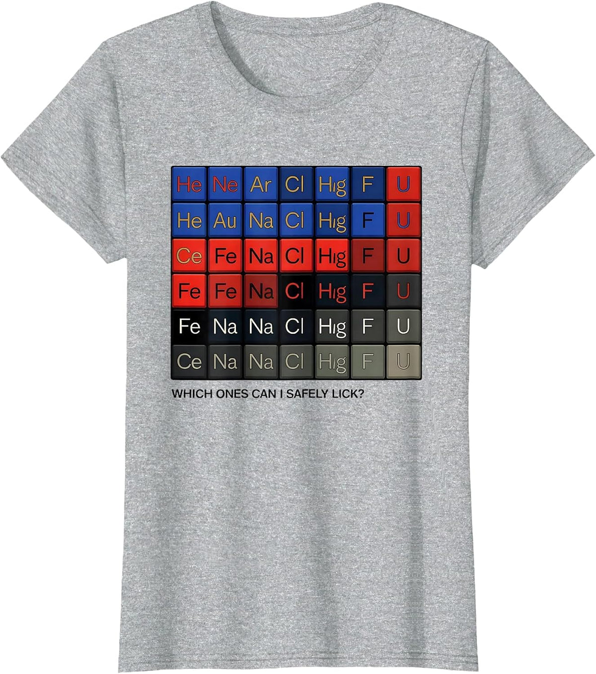 Women's Which Ones Can I Safely Lick Funny Periodic Table Science T-Shirt - Heather Grey