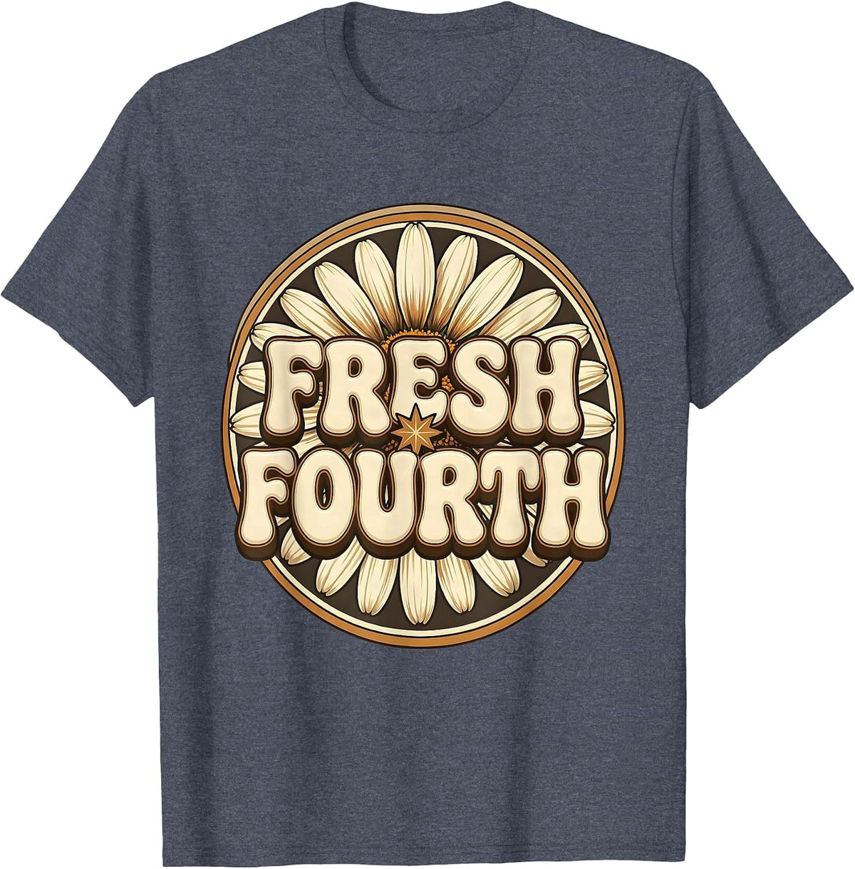 FRESH FOURTH Retro Flower Power Fourth Grade Back To School T-Shirt - Heather Blue