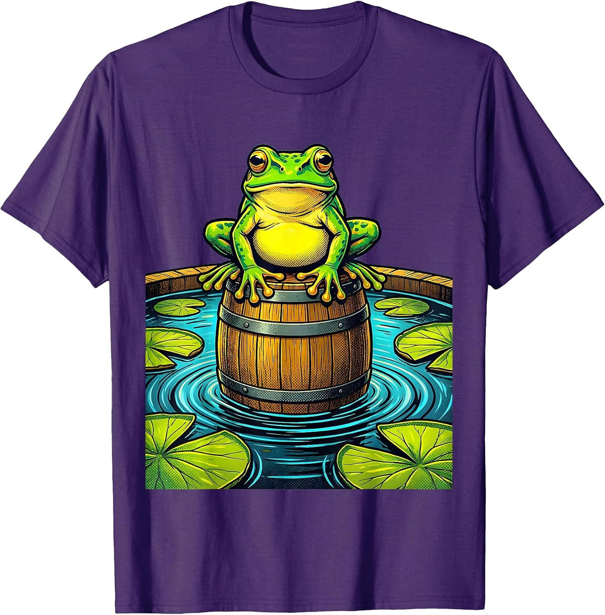 Frog on a Keg Pond Beer Illustration T-Shirt - Purple