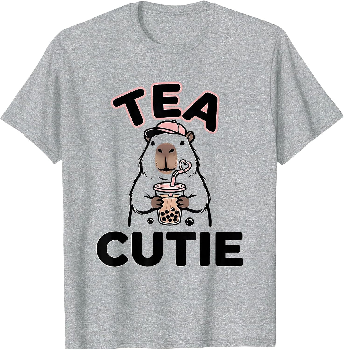 Men's Tea Cutie Minimalist Kawaii Capybara Boba Tea Anime Humor T-Shirt - Heather Grey