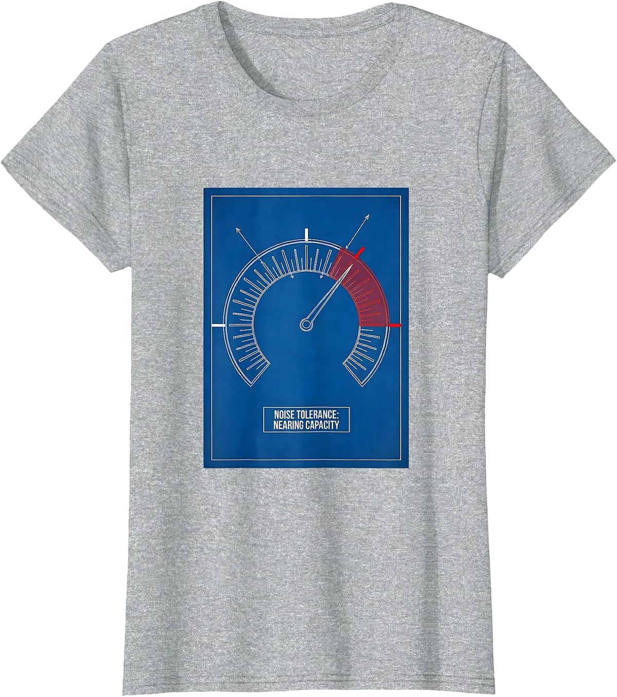 Women's Noise Tolerance Nearing Capacity Funny Teacher Sarcastic T-Shirt - Heather Grey
