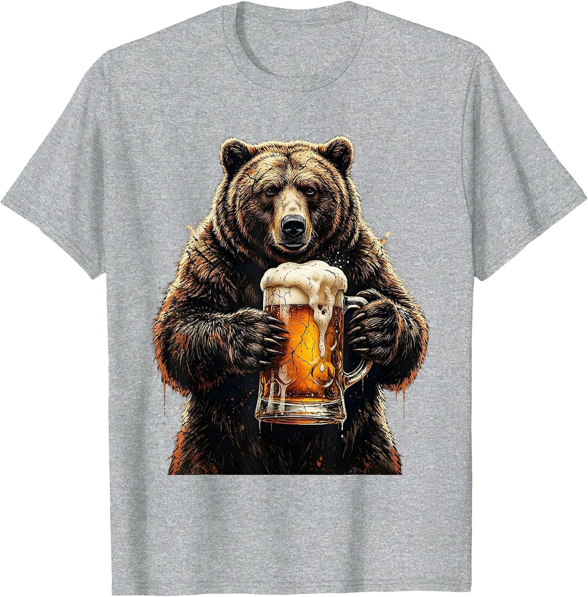Men's Bear Holding Giant Beer Stein Graphic T-Shirt - Heather Grey