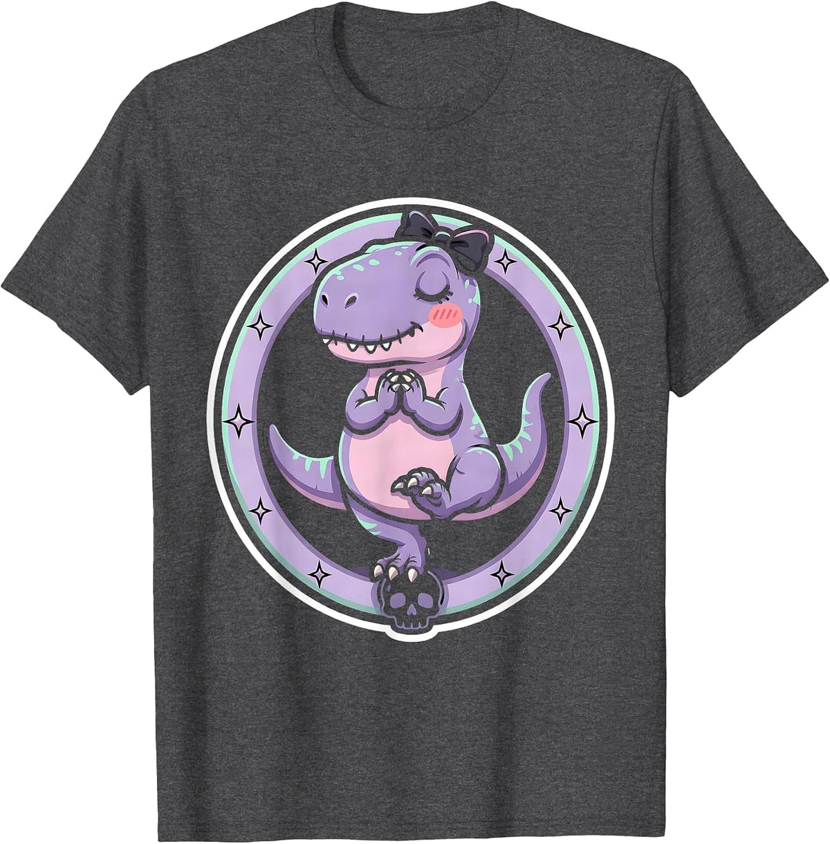 Velociraptor Yoga Tree Pose Dinosaur Illustration T-Shirt - Dark Heather Grey