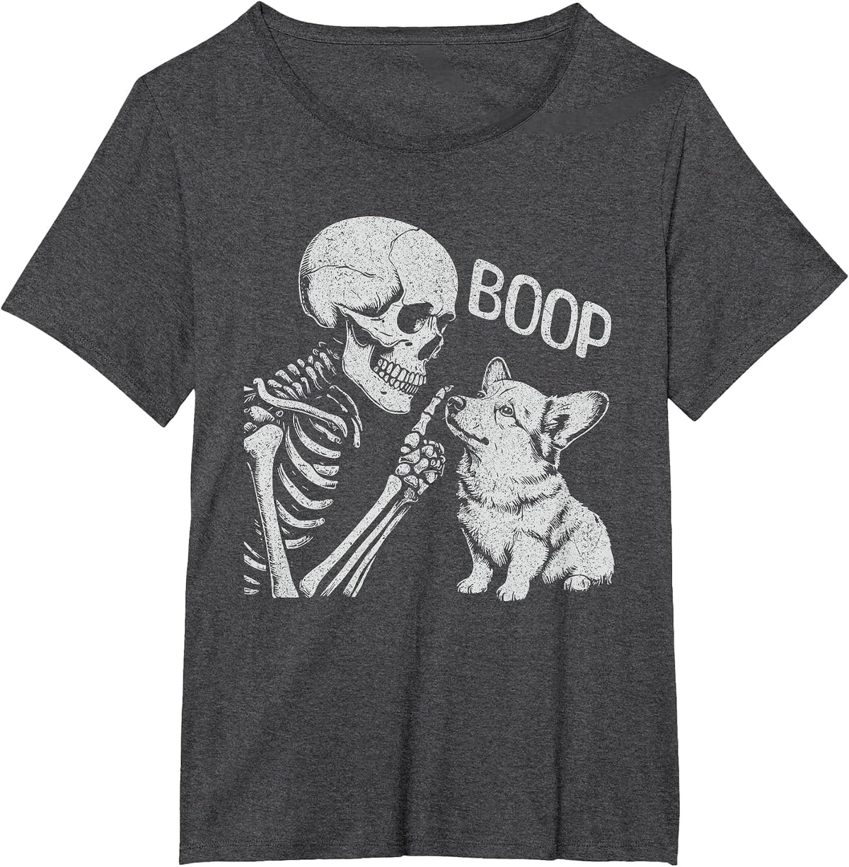 Funny Skeleton Hand Goth Boop Corgi Dog Nose Halloween T-Shirt - Dark Heather Grey