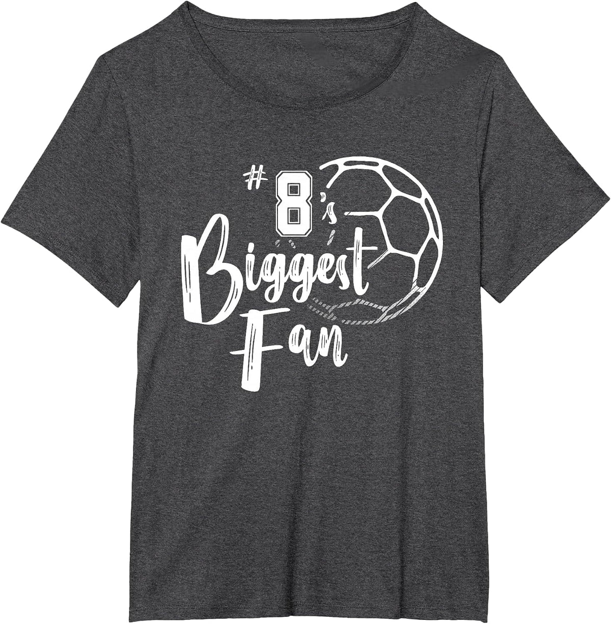 Number 8's Biggest Fan Shirt Soccer Player Mom Dad Family T-Shirt - Dark Heather Grey