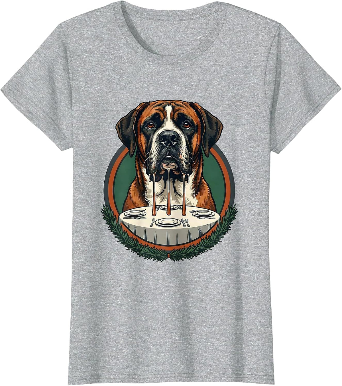 Great Dane Harlequin Drooling Vintage Dog Mom Holiday T-Shirt - Heather Grey