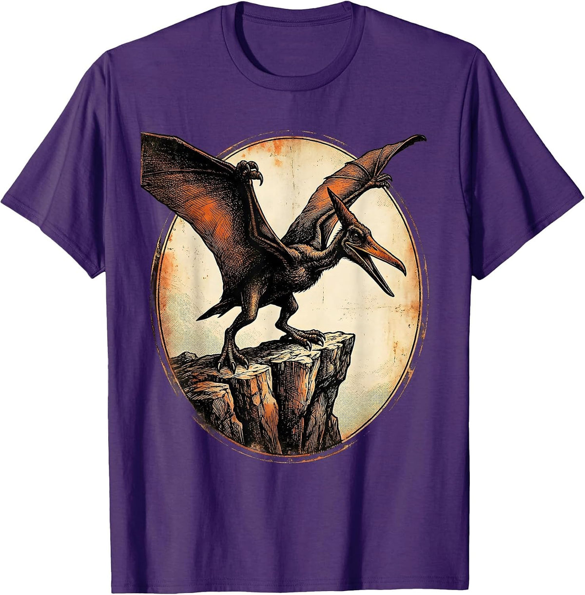 Men's Pterodactyl Cliff Perch Prehistoric Dinosaur Design T-Shirt - Purple
