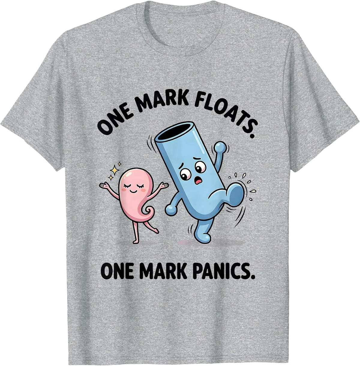 Men's One Mark Floats One Mark Panics Funny Grammar Teacher T-Shirt - Heather Grey