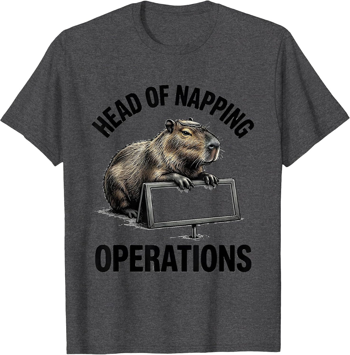 Head Of Napping Operations Funny Capybara Animal Meme Humor T-Shirt - Dark Heather Grey