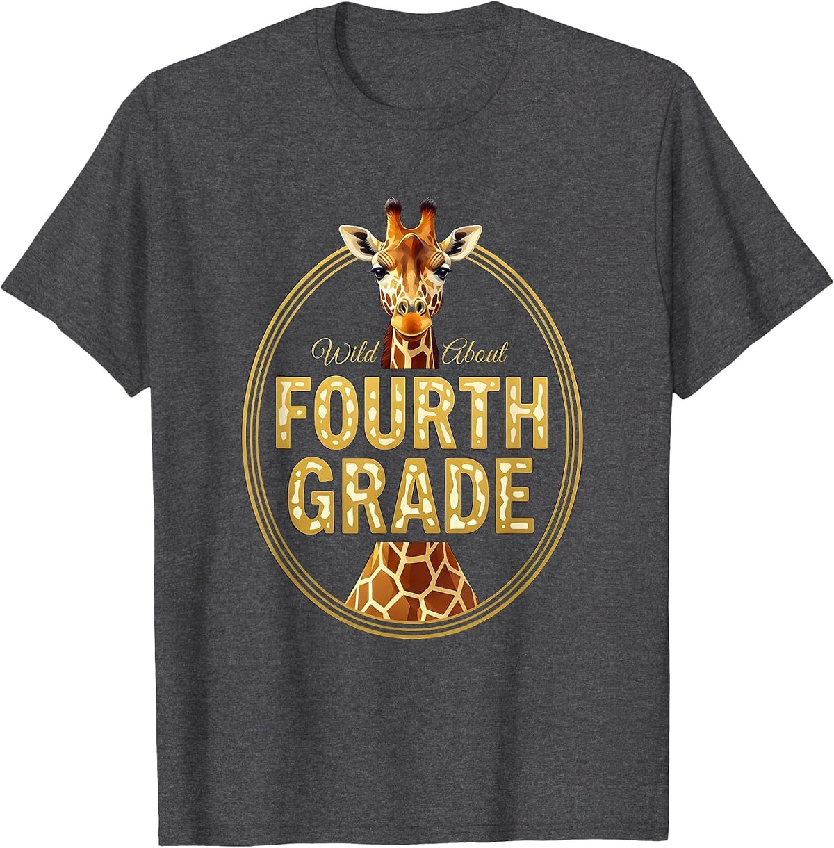 Men's Wild About Fourth Grade Playful Teacher Appreciation Animal T-Shirt - Dark Heather Grey