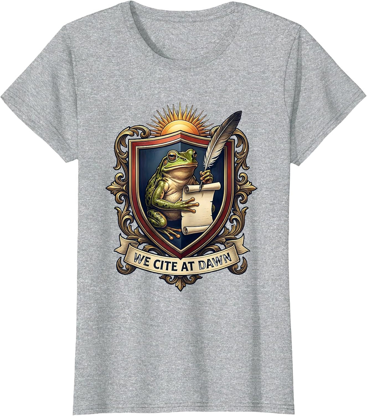 We Cite At Dawn Funny Frog Teacher English Reader Humor T-Shirt - Heather Grey