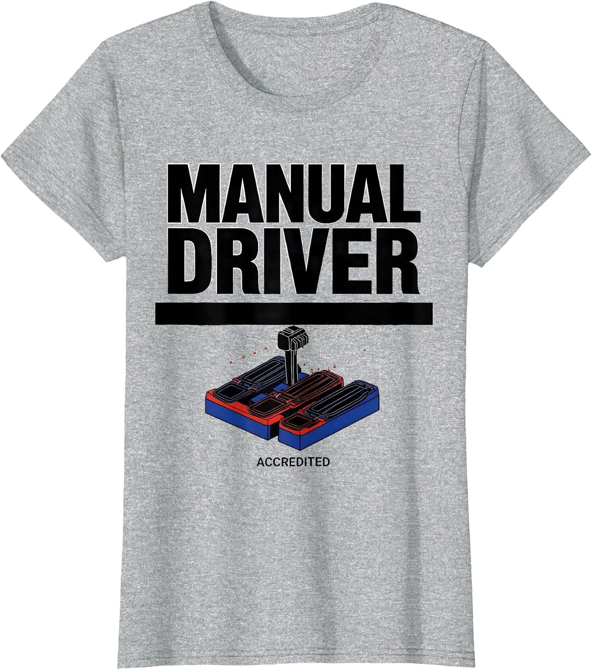 Women's Manual Driver Accredited Geometric Car Guy Stick Shift Humor T-Shirt - Heather Grey