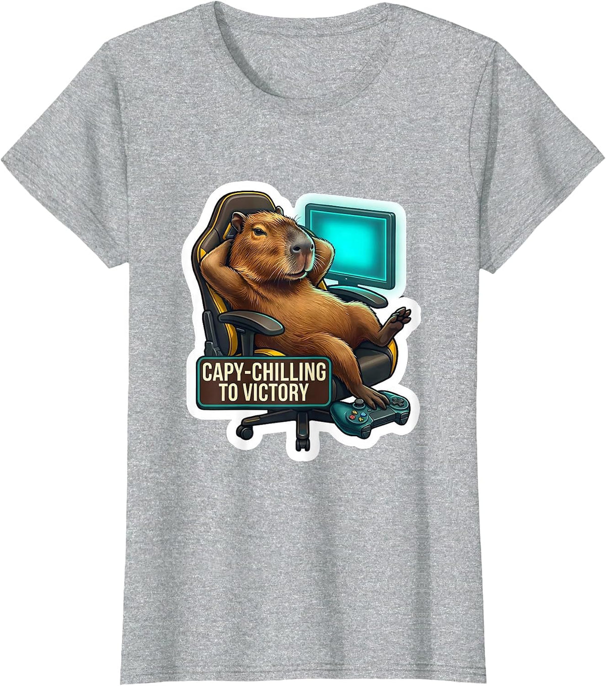Women's Capy-Chilling To Victory Funny Capybara Gamer Humor T-Shirt - Heather Grey