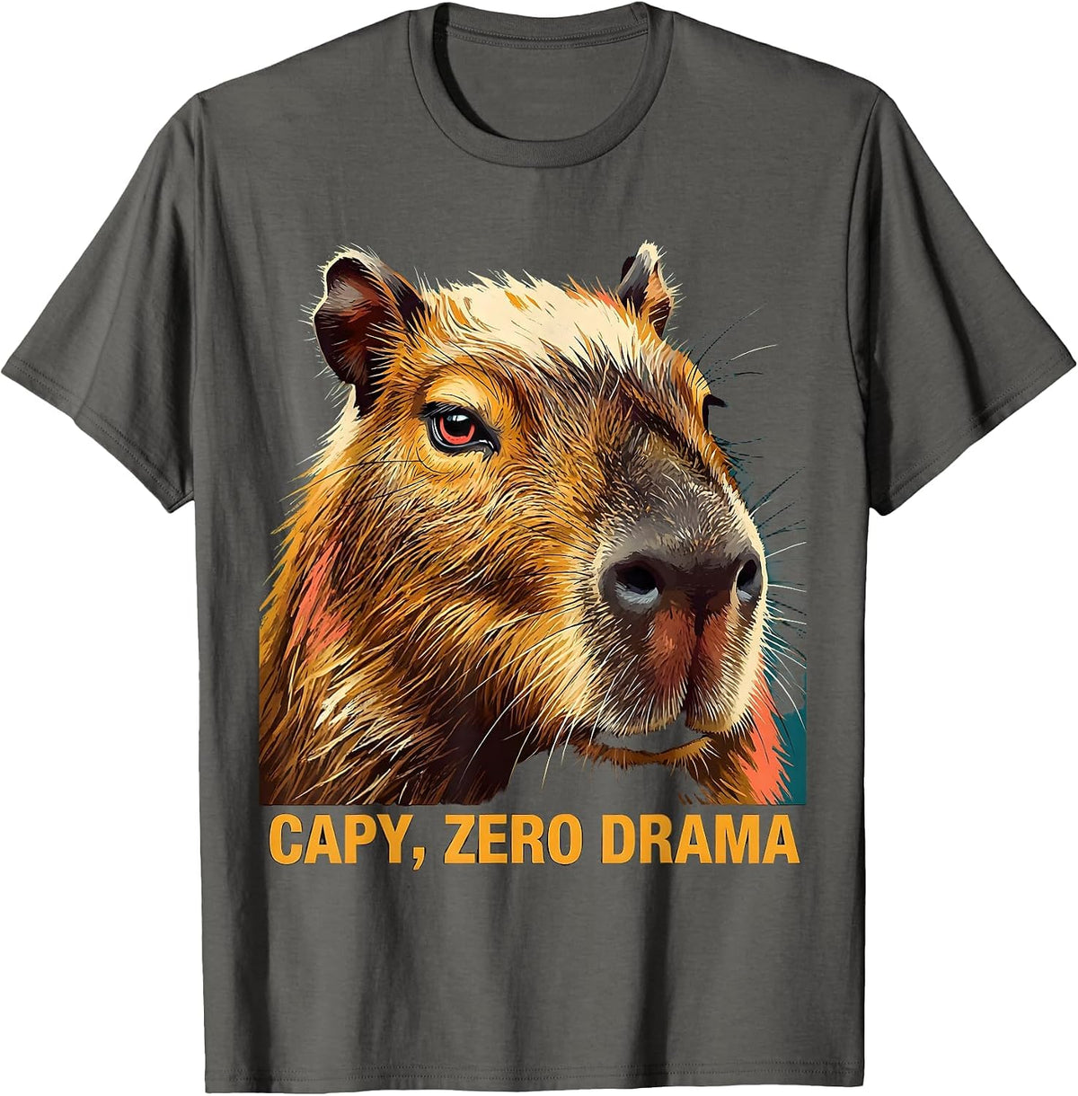 Men's Capy, Zero Drama Funny Capybara Meme Gamer Humor T-Shirt - Asphalt Grey