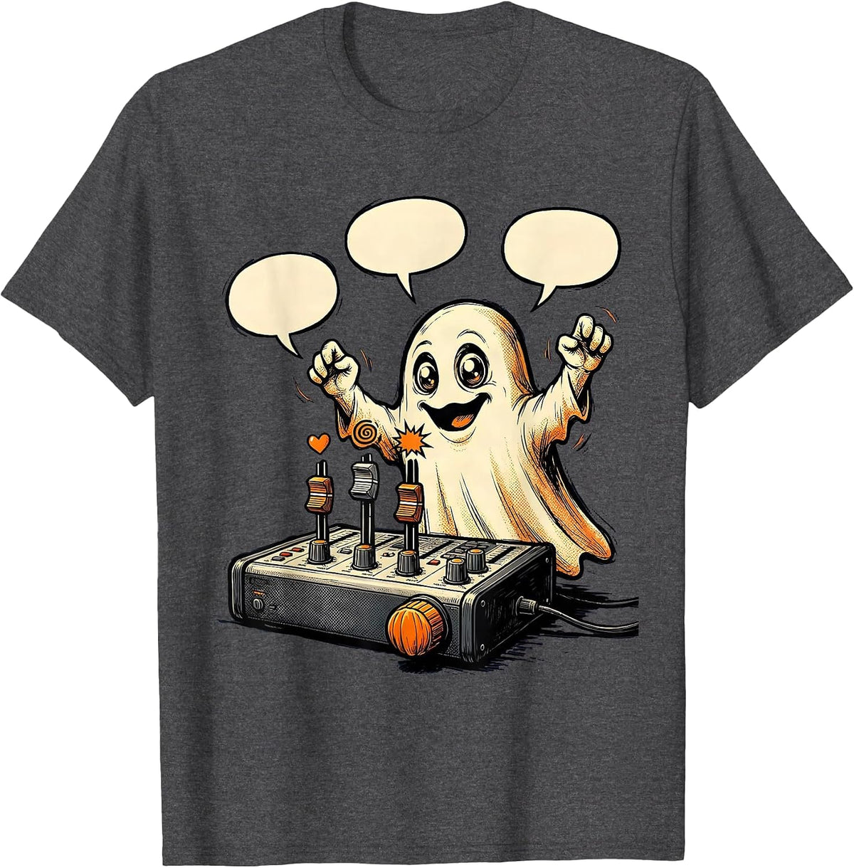Men's Friendly Ghost Sound Console Halloween School Counselor T-Shirt - Dark Heather Grey