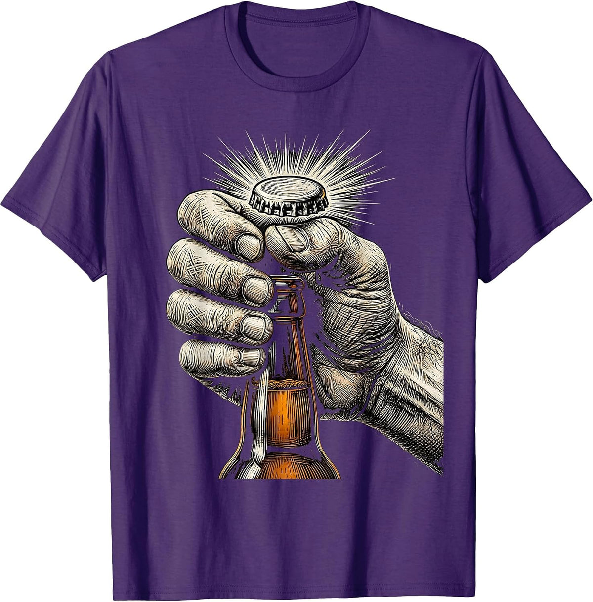 Men's Beer Bottle Cap Launch Graphic Tee T-Shirt - Purple