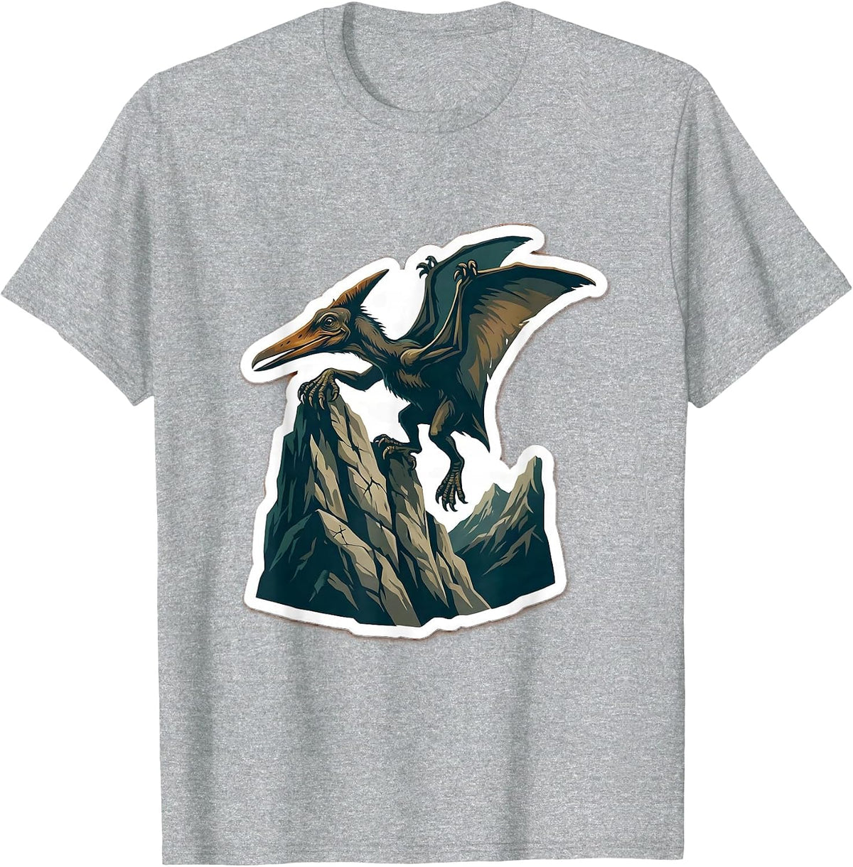 Men's Pterodactyl on Mountain Cliff Dinosaur Graphic T-Shirt - Heather Grey