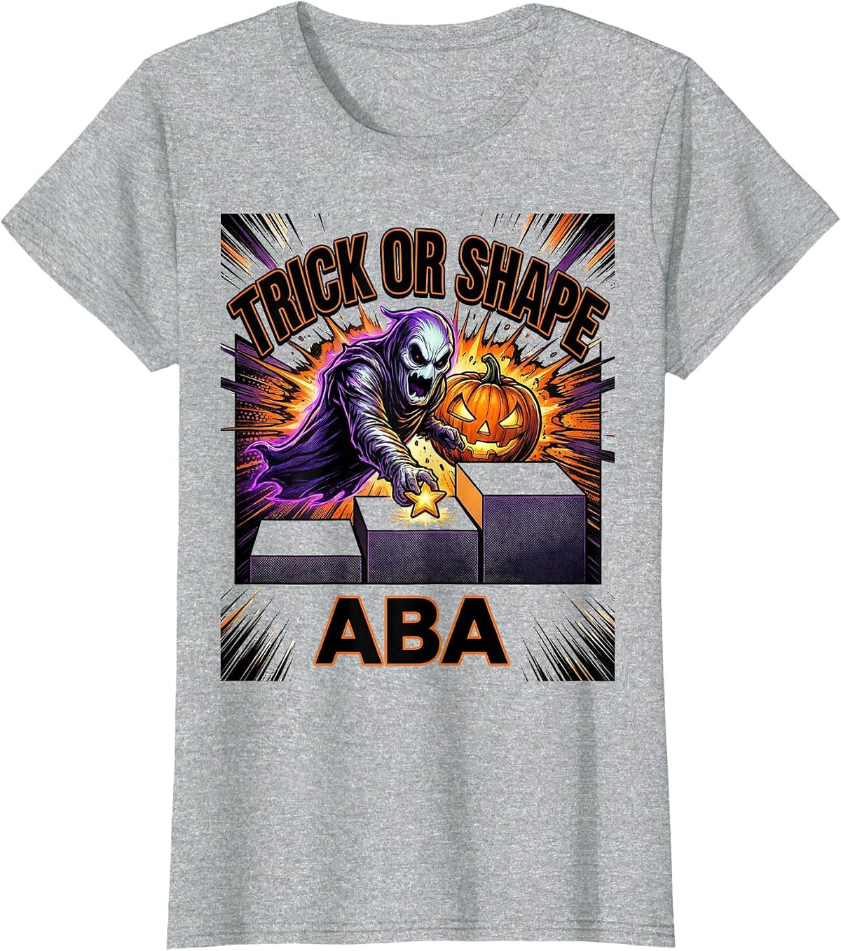 Women's Trick Or Shape ABA Comic Ghost Physical Therapy ABA T-Shirt - Heather Grey