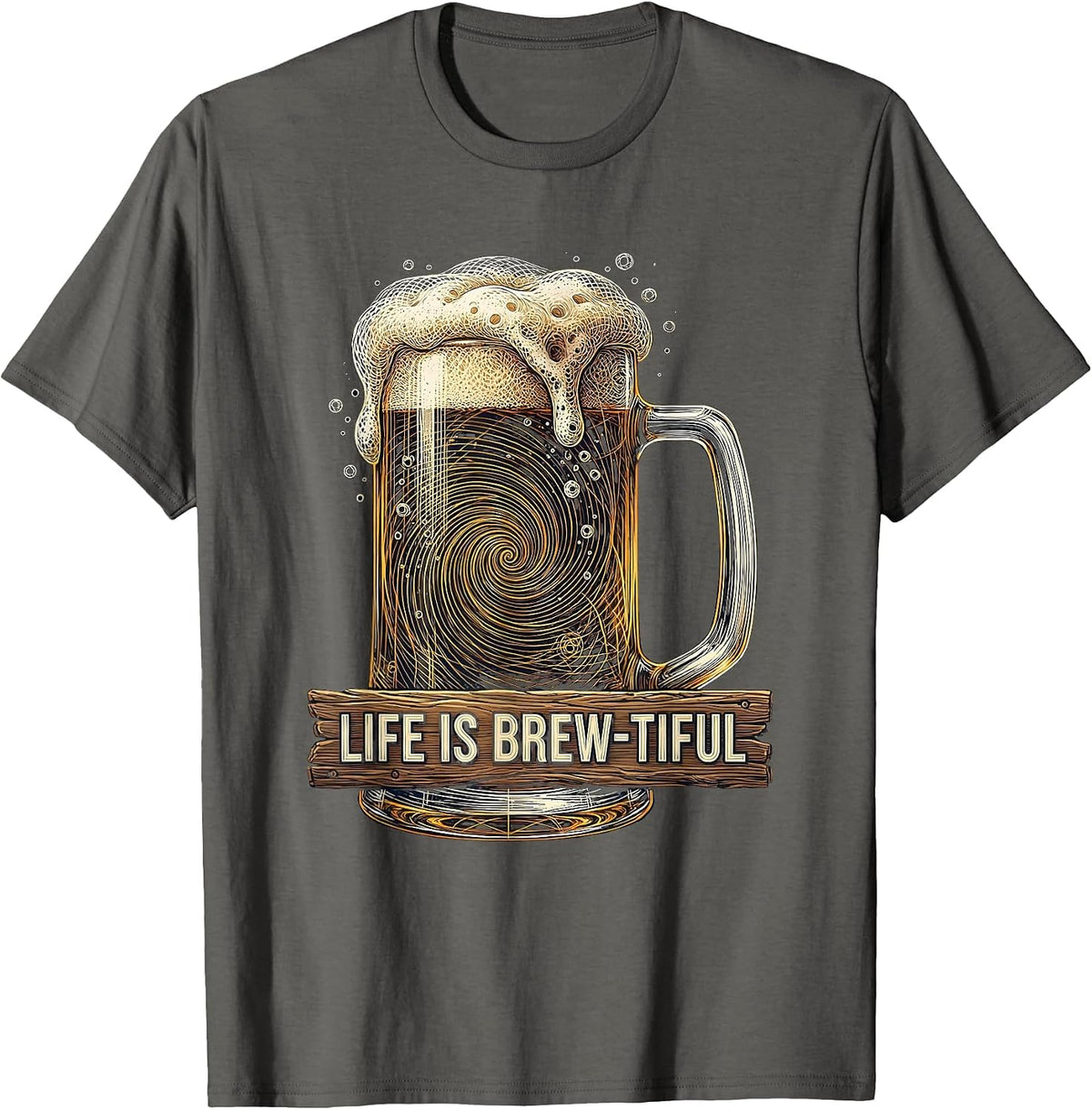 Men's Life Is Brew-tiful Beer Lover Graphic Design T-Shirt - Asphalt Grey