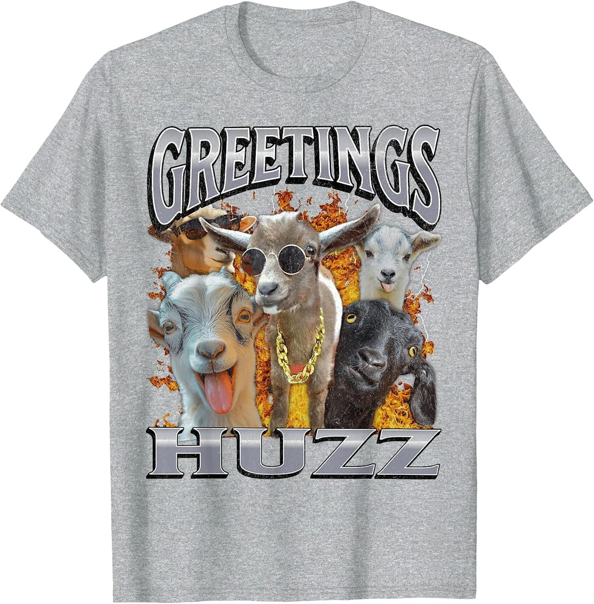 Greetings Huzz Funny Goat Adult Humor Meme Bootleg T-Shirt - Heather Grey