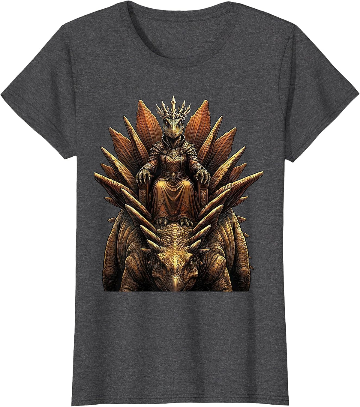 Women's Queen of the Dinosaurs Stegosaurus Throne T-Shirt - Dark Heather Grey