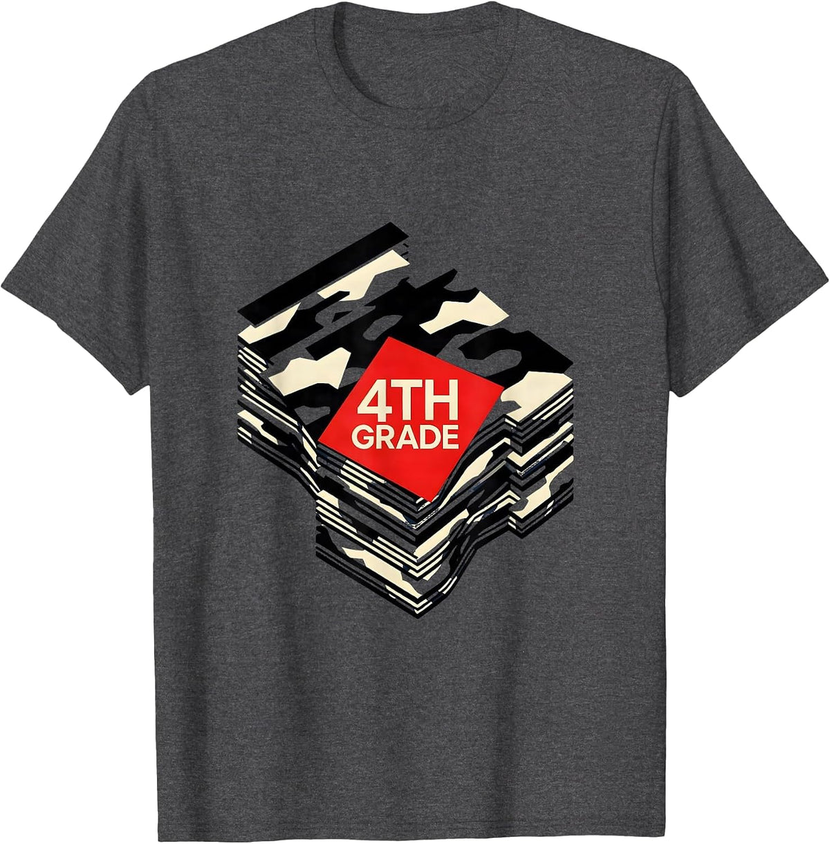 4th Grade Bauhaus Modernist Camo Back To School Boys T-Shirt - Dark Heather Grey