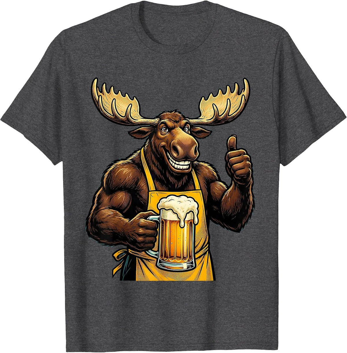 Men's Bull Moose Beer Drinking Mountain Stream Graphic T-Shirt - Dark Heather Grey