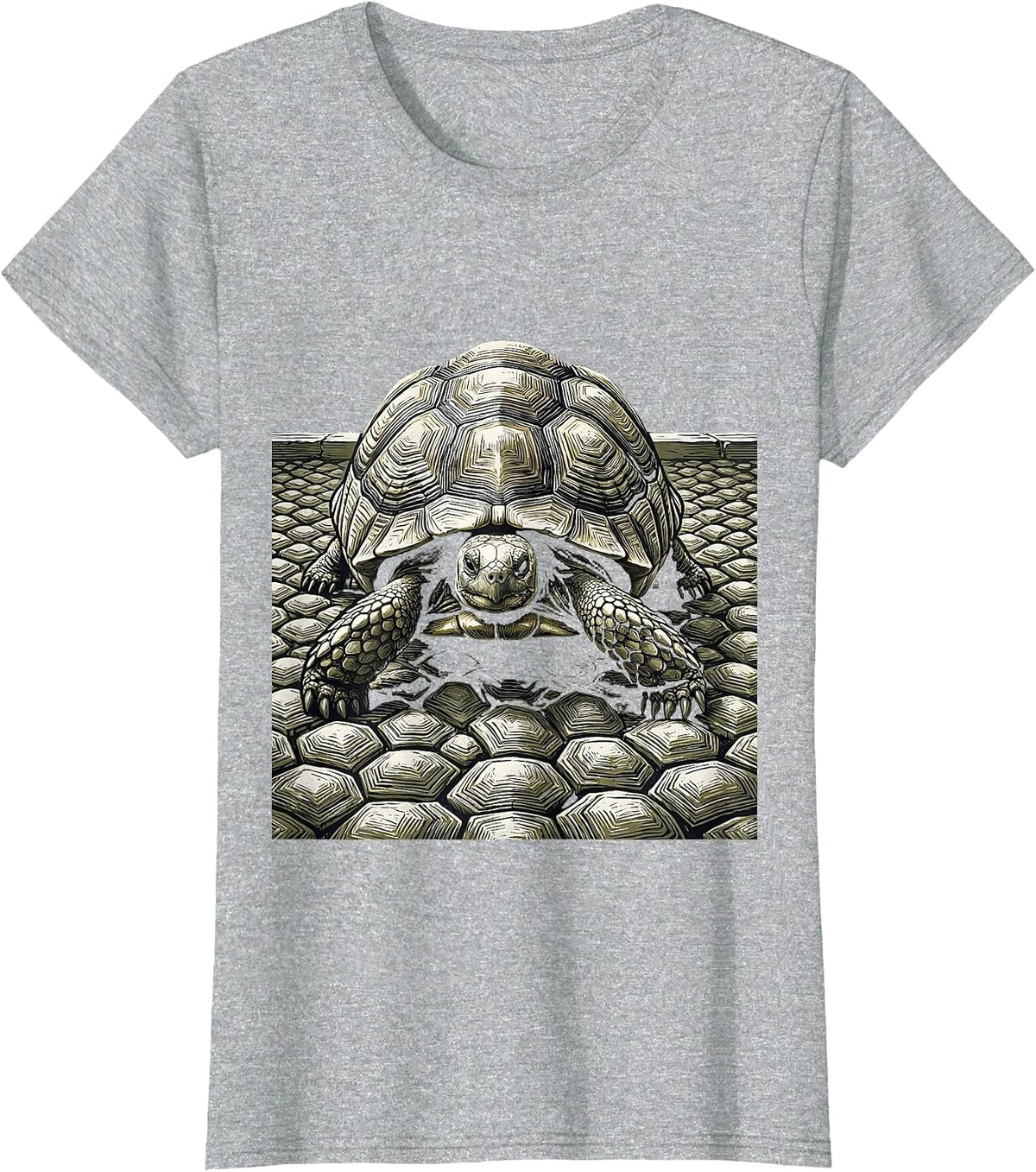 Broad Low Tortoise Woodcut Engraving Funny Pet Lover T-Shirt - Heather Grey