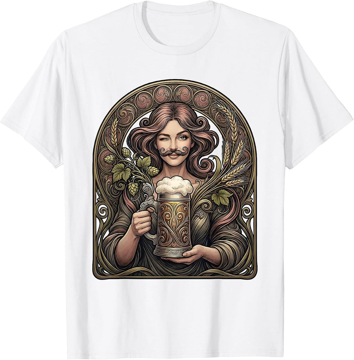 Men's Beer Foam Mustache Winking Illustration T-Shirt - White