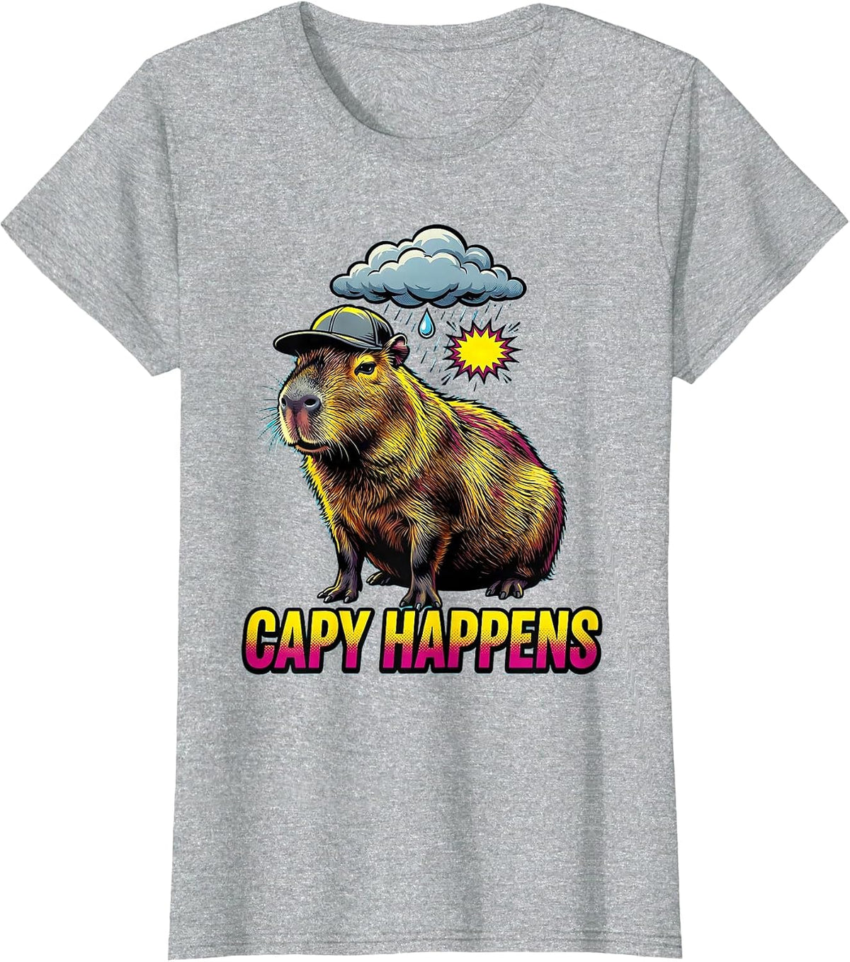 Women's capy happens Funny Capybara Animal Meme Humor T-Shirt - Heather Grey