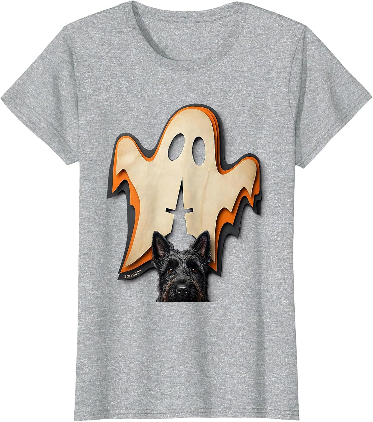 Women's Boo Boop Paper Cutout Funny Dog Ghost Dog Lover Halloween T-Shirt - Heather Grey