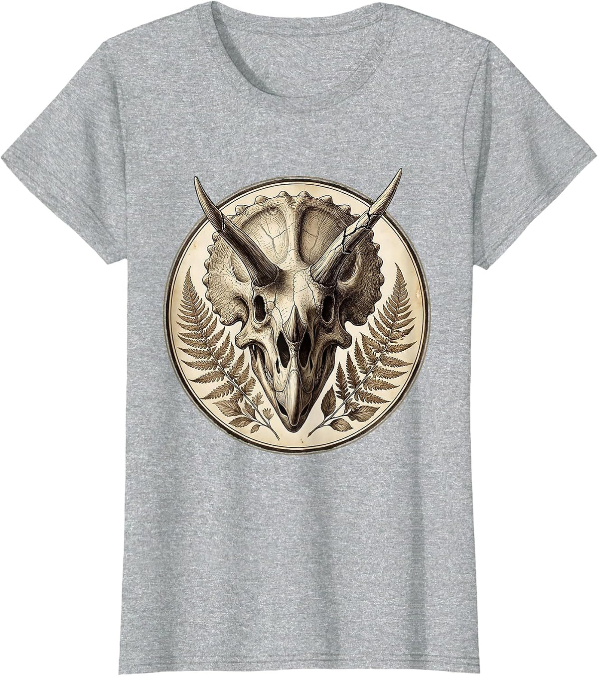 Women's Triceratops Skull Cracked Horns Dinosaur Art T-Shirt - Heather Grey