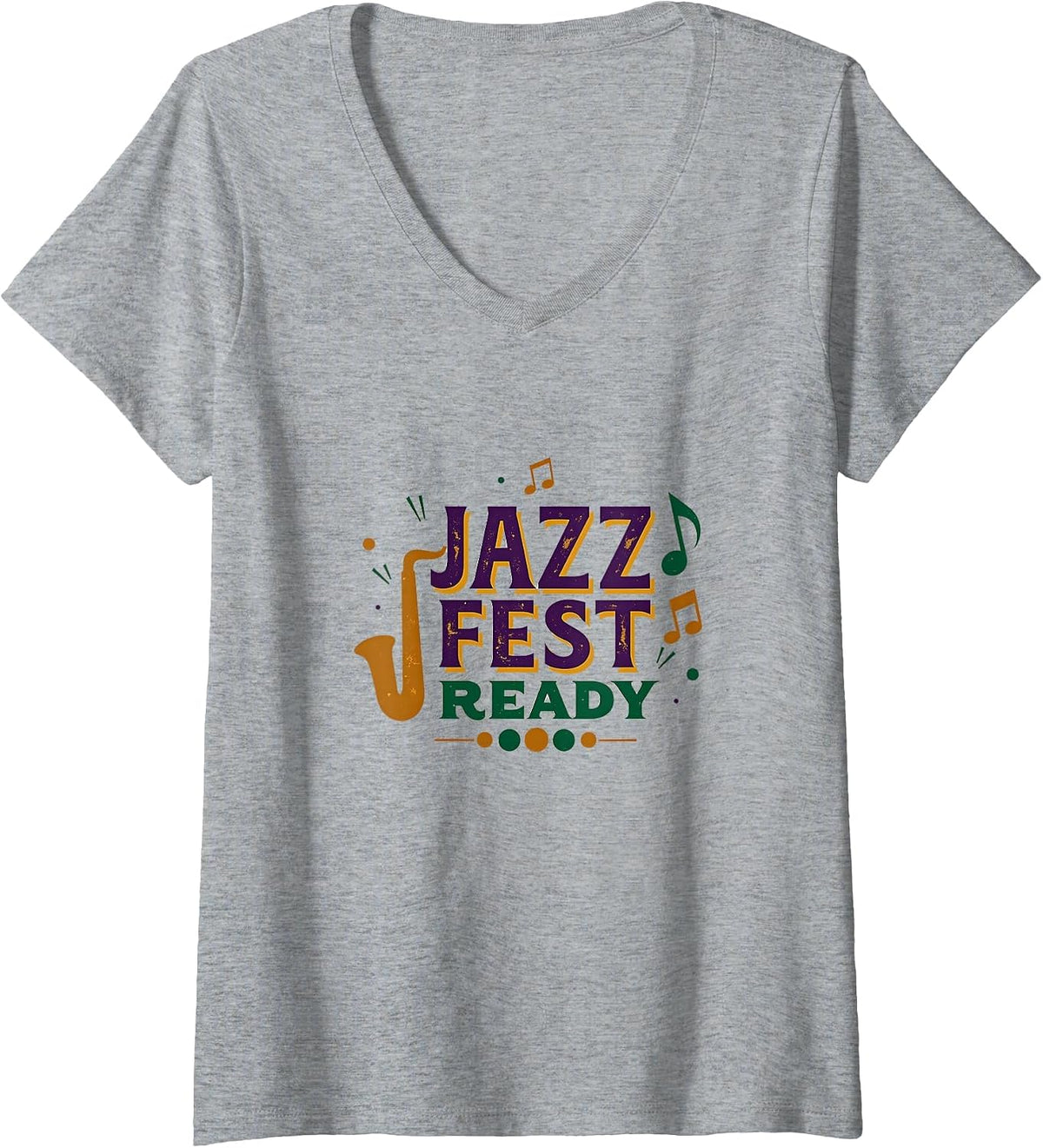 Women's Jazz Fest Ready Mardi Gras Design V-Neck T-Shirt - Heather Grey