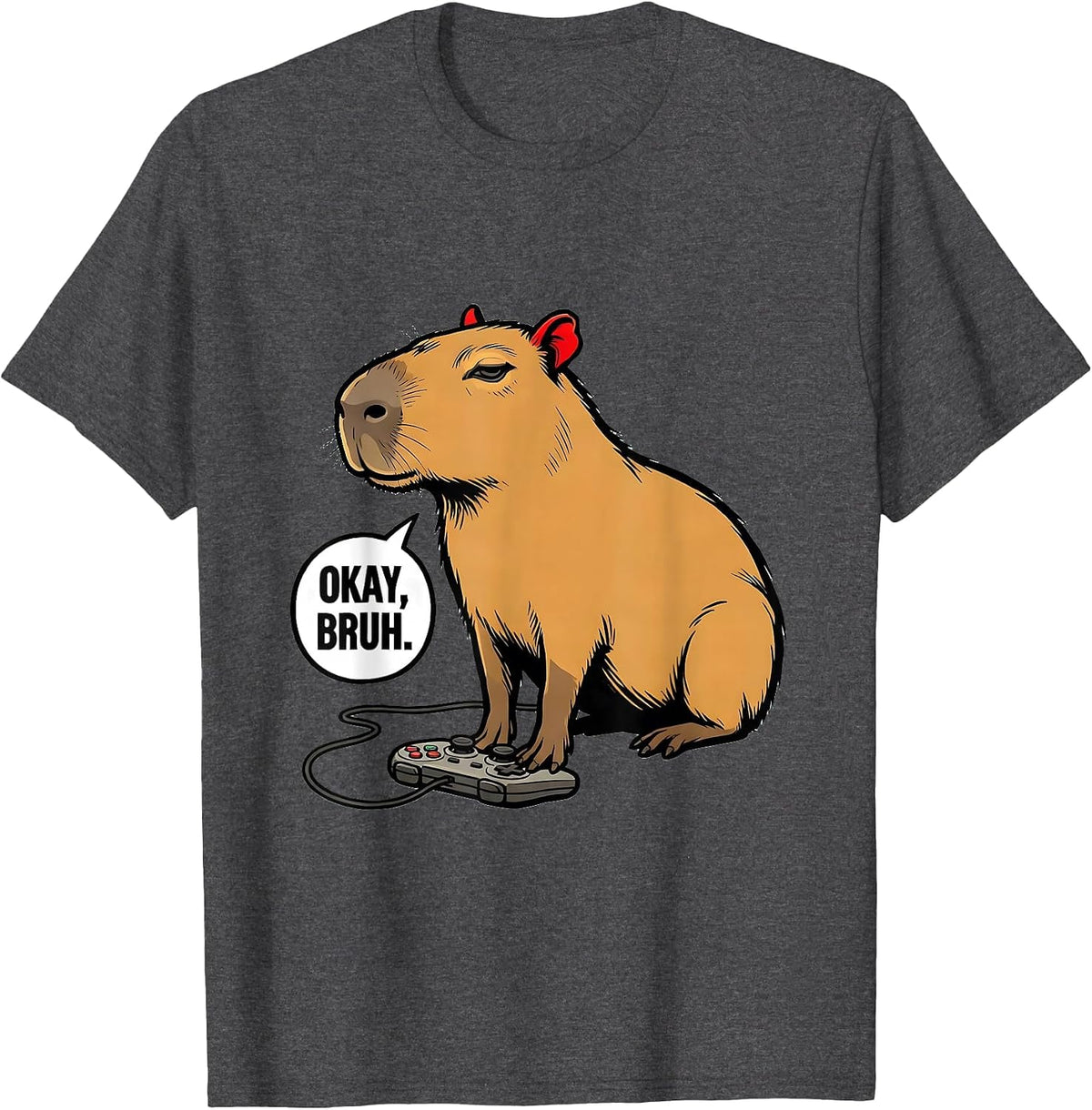Men's Okay, Bruh Funny Capybara Gamer Meme Humor T-Shirt - Dark Heather Grey
