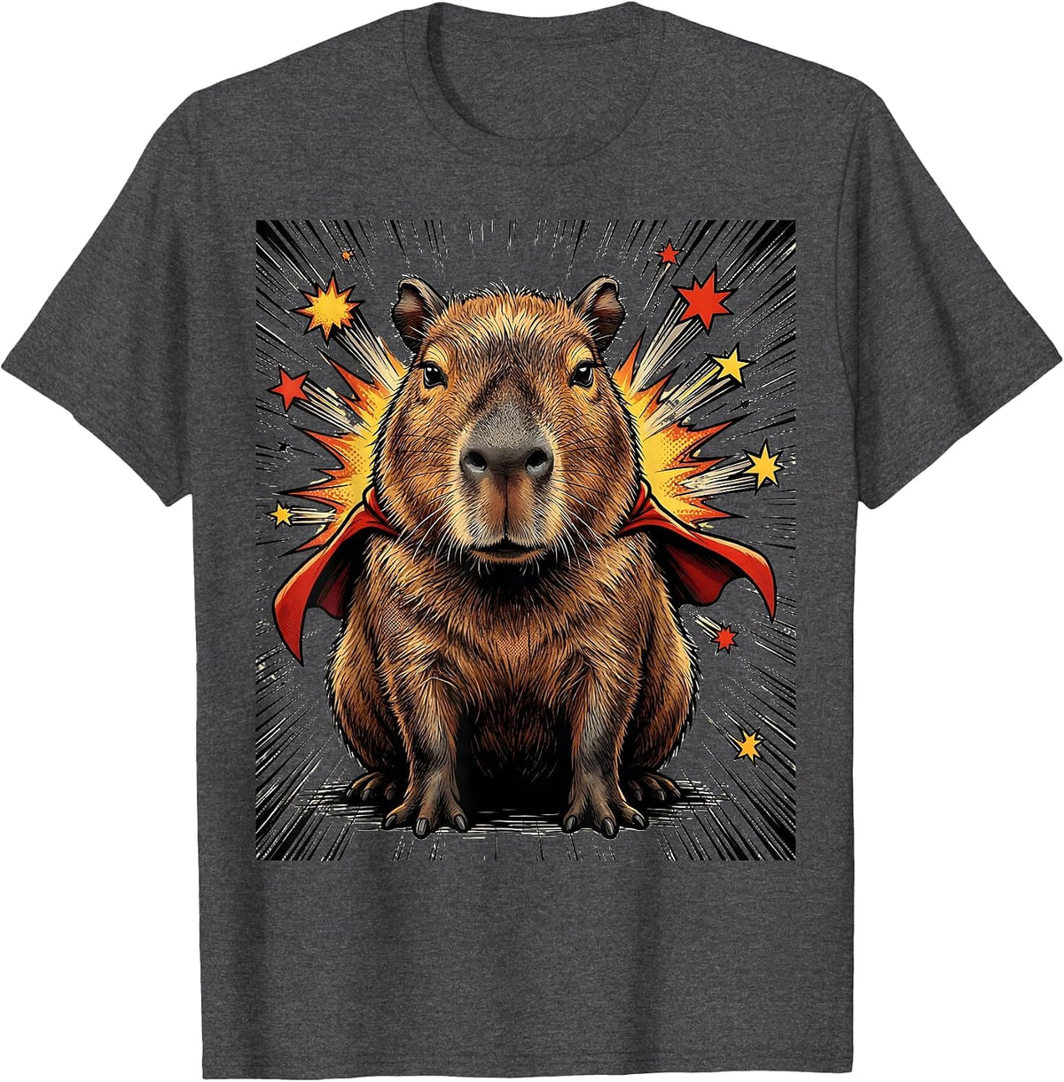 Capybara Superhero Comic Book Animal Humor T-Shirt - Dark Heather Grey