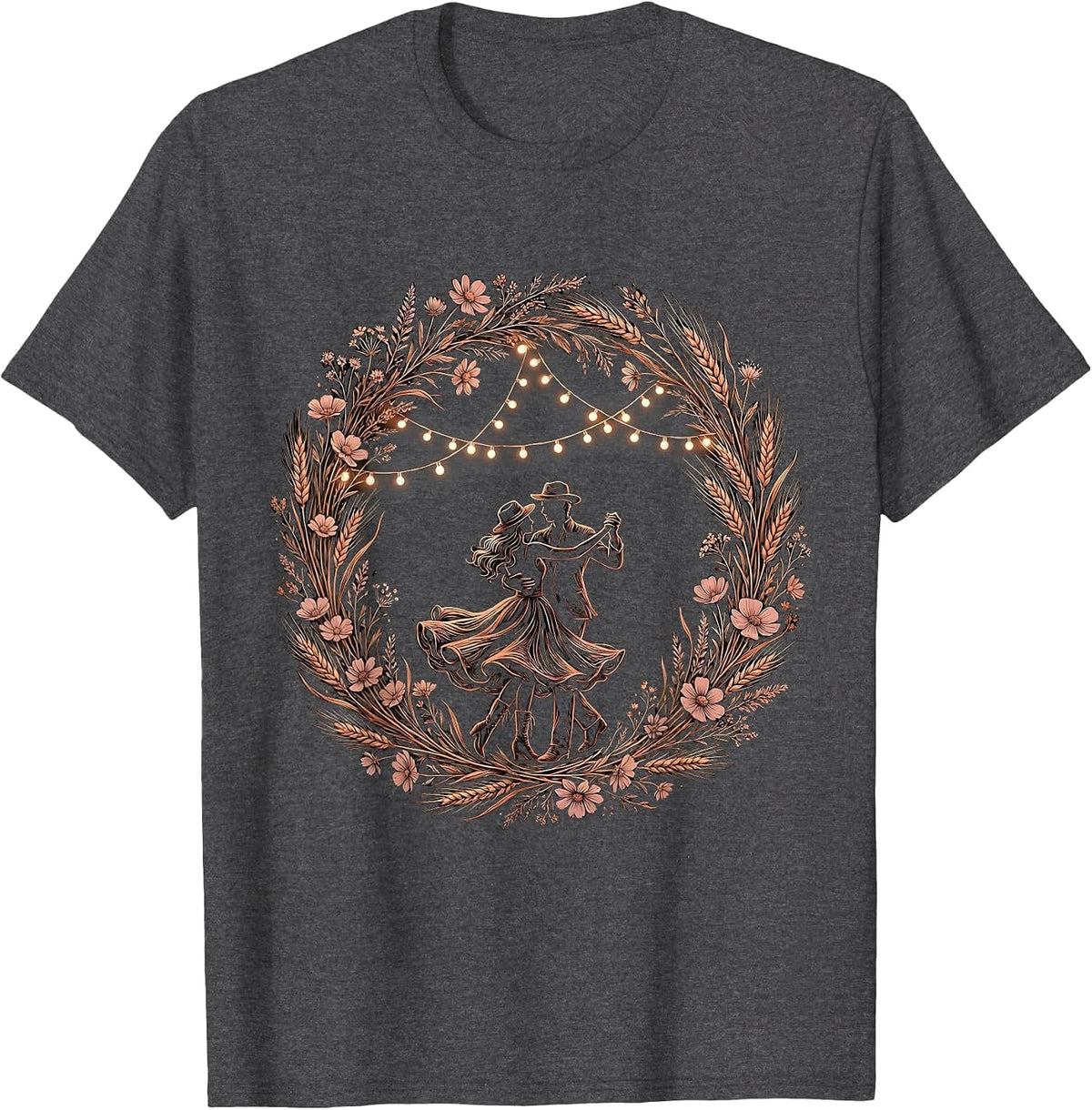Two-Step Dancing Under String Lights Country Music T-Shirt - Dark Heather Grey